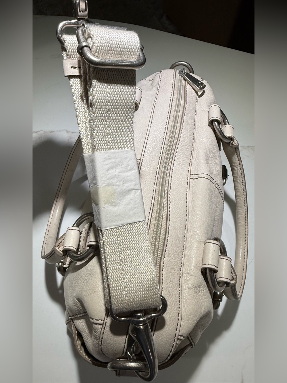 FOSSIL NWOT Leather Crossbody Shoulder Tote Handbag, Cream - Picture 12 of 13